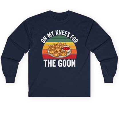 On My Knees for the Goon crab rangoon Long Sleeve Tee Navy product mockup