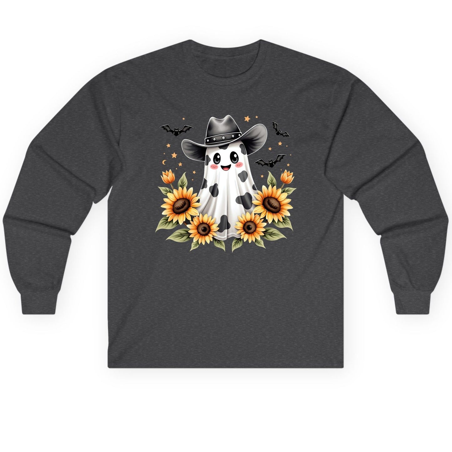 Cowboy Ghost Sunflowers cowboy ghost Long Sleeve Tee Dark Heather product mockup