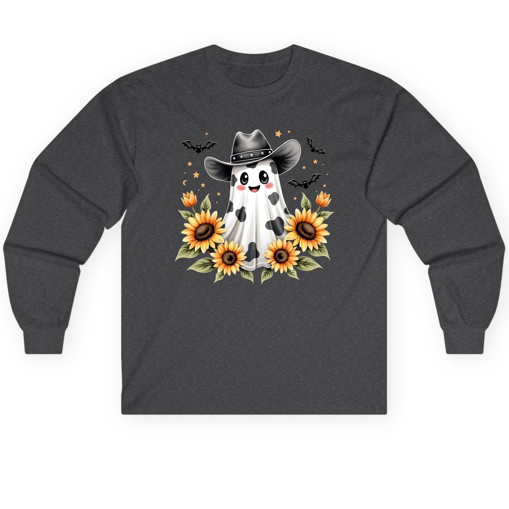 Cowboy Ghost Sunflowers cowboy ghost Long Sleeve Tee Dark Heather product mockup
