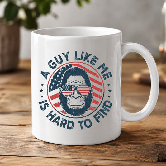 A Guy Like Me Is Hard to Find patriotic bigfoot White Mug White product mockup