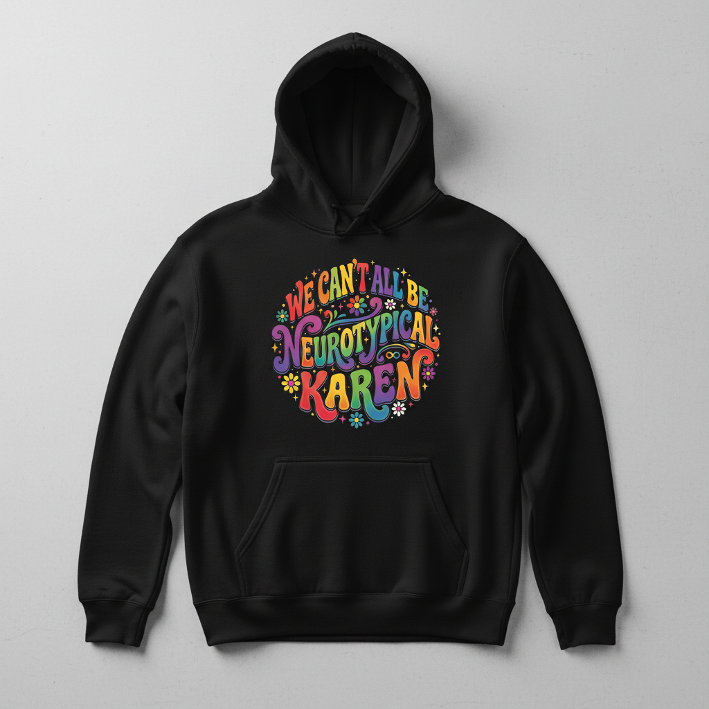 We Can't All Be Neurotypical Karen Groovy Retro Design Hoodie - Black