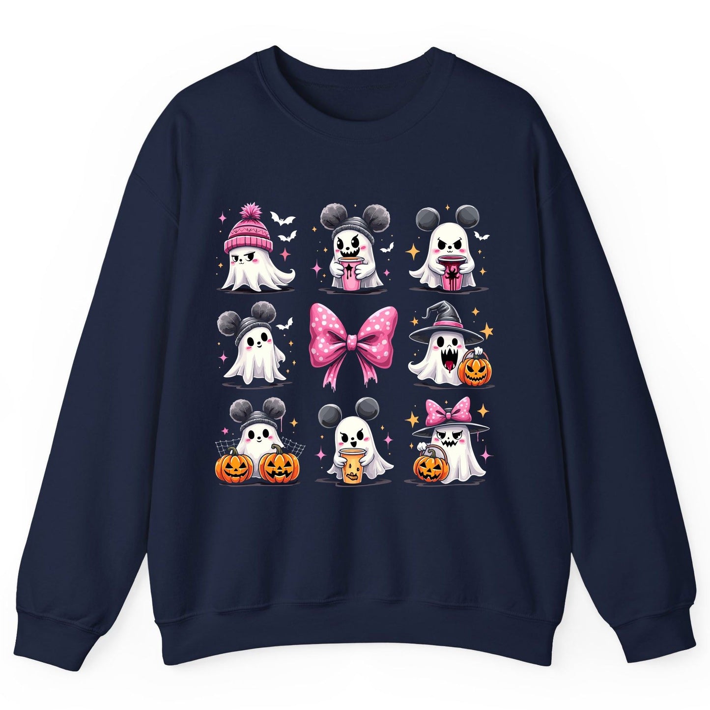Cute Pink Halloween Ghosts Halloween ghosts Sweatshirt Navy product mockup