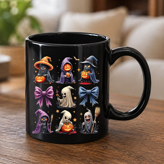 Spooky Cute Halloween Characters Halloween characters Black Mug Black product mockup
