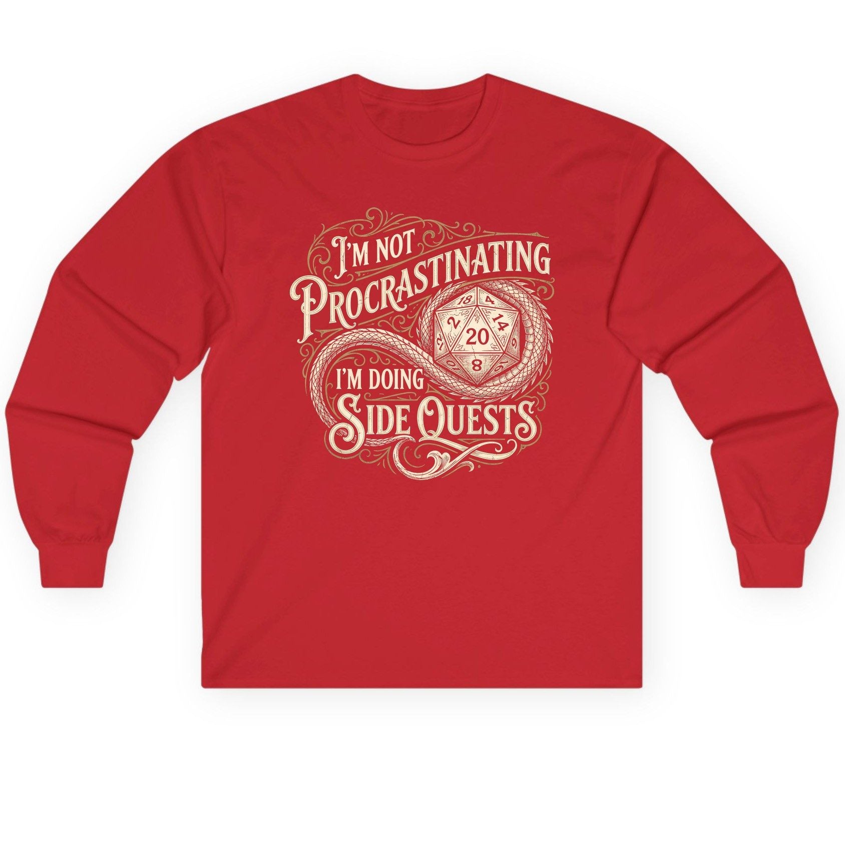 I'm Not Procrastinating I'm Doing Side Quests rpg gaming Long Sleeve Tee Red product mockup