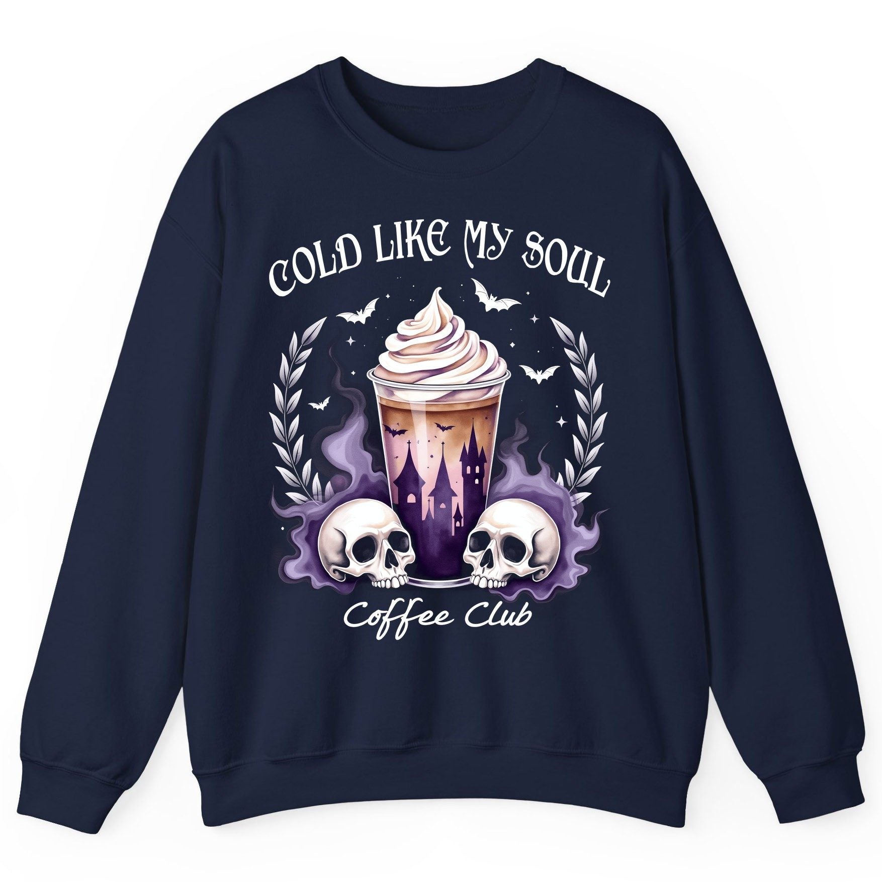 Cold Like My Soul Coffee Club gothic iced coffee Sweatshirt Navy product mockup