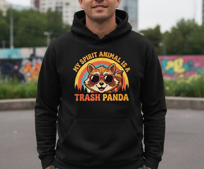 My Spirit Animal Is a Trash Panda raccoon Hoodie Black lifestyle mockup
