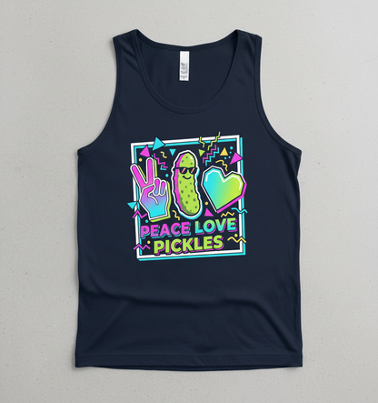 Peace Love Pickles Retro 80s 90s Style Design Tank Top - Navy