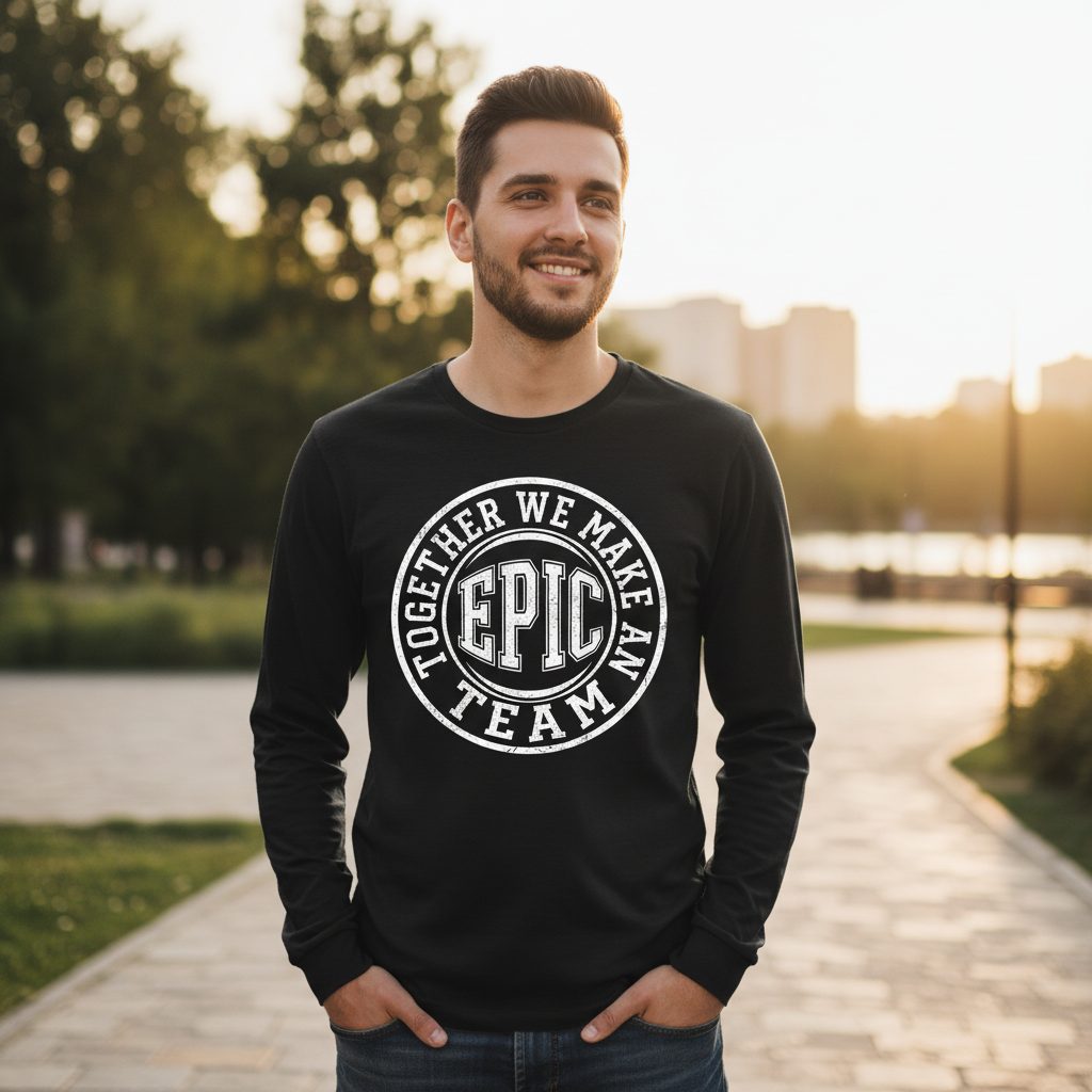 Together We Make an Epic Team teamwork Long Sleeve Tee Black lifestyle mockup