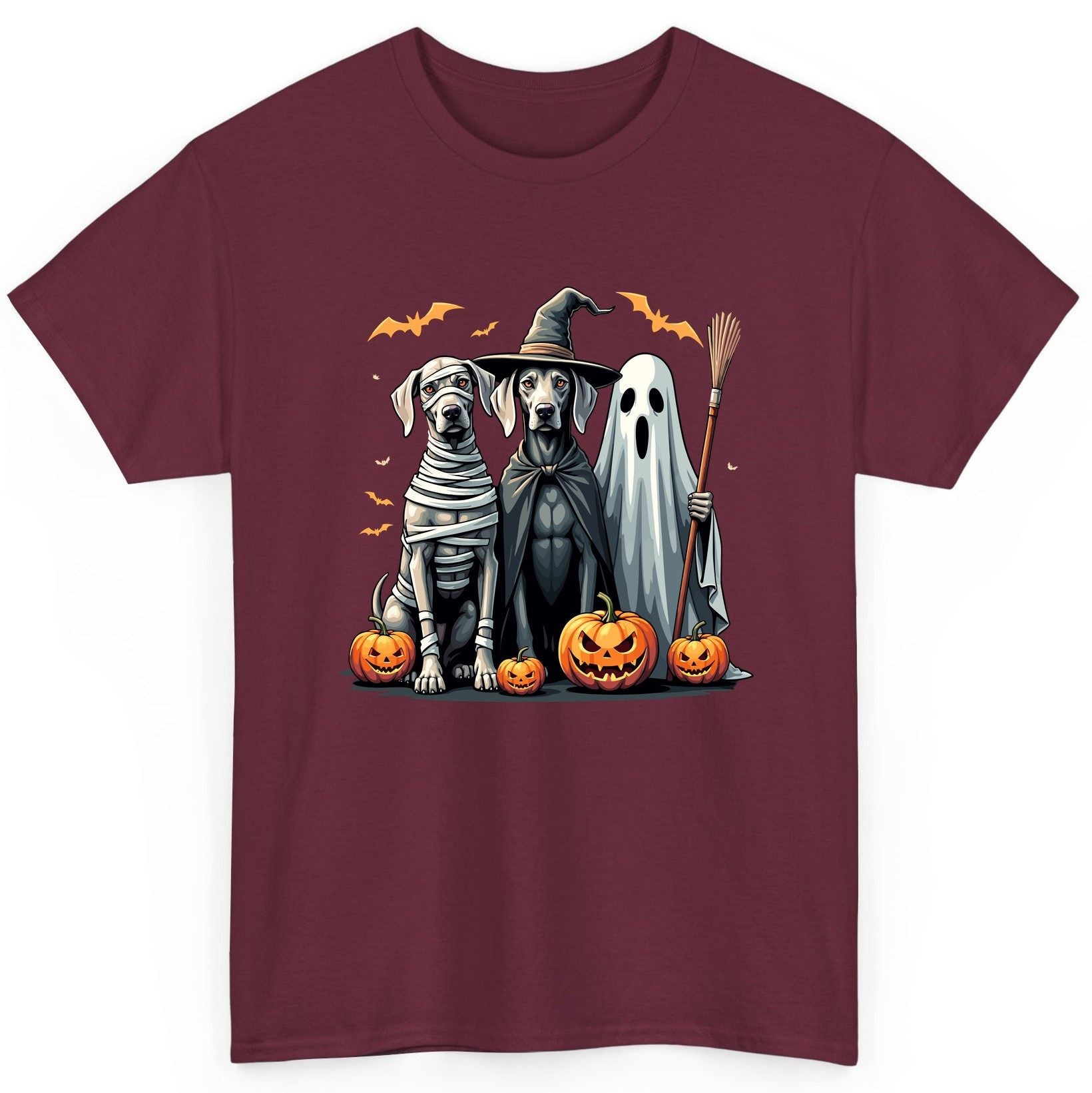 Halloween Weimaraner Dogs Halloween weimaraner dogs T-Shirt Maroon product mockup