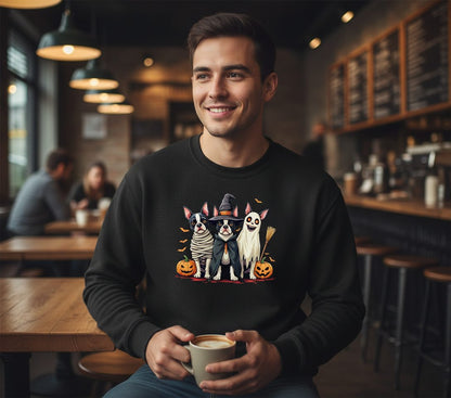 Halloween Boston Terrier Trio boston terrier Sweatshirt Black lifestyle mockup