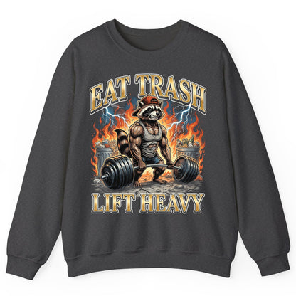 Eat Trash Lift Heavy raccoon Sweatshirt Dark Heather product mockup