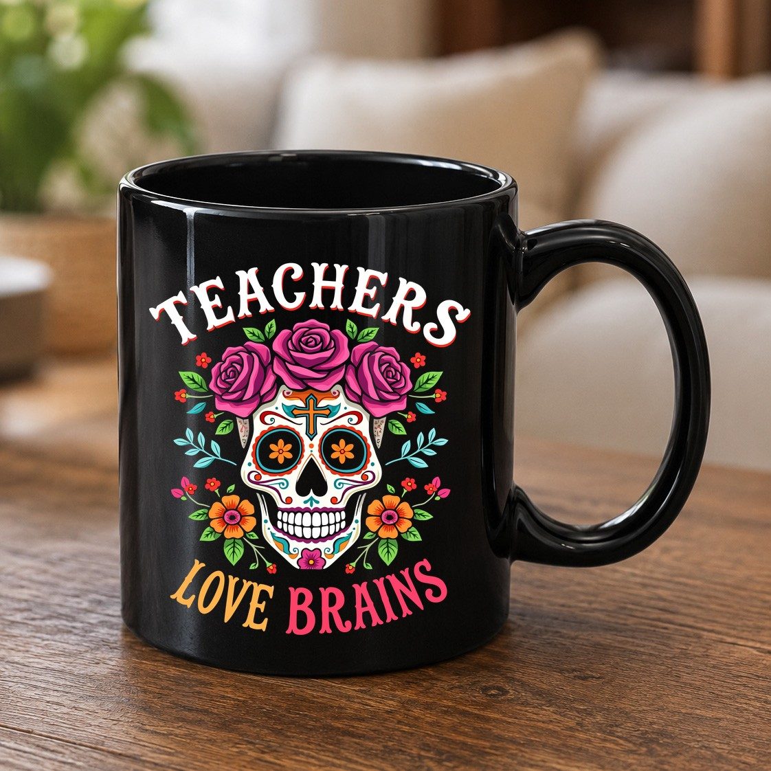 Teachers Love Brains teacher Black Mug Black product mockup