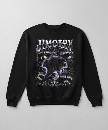 Jimothy Funny Raccoon Sweatshirt - product mockup - Black