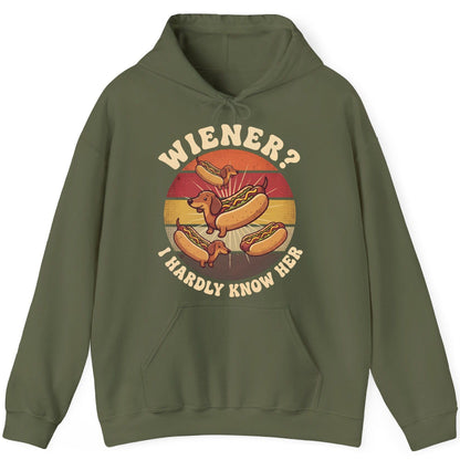 Wiener I Hardly Know Her dachshund Hoodie Military Green product mockup