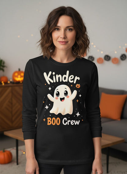Kinder Boo Crew cute ghost Long Sleeve Tee Black lifestyle mockup
