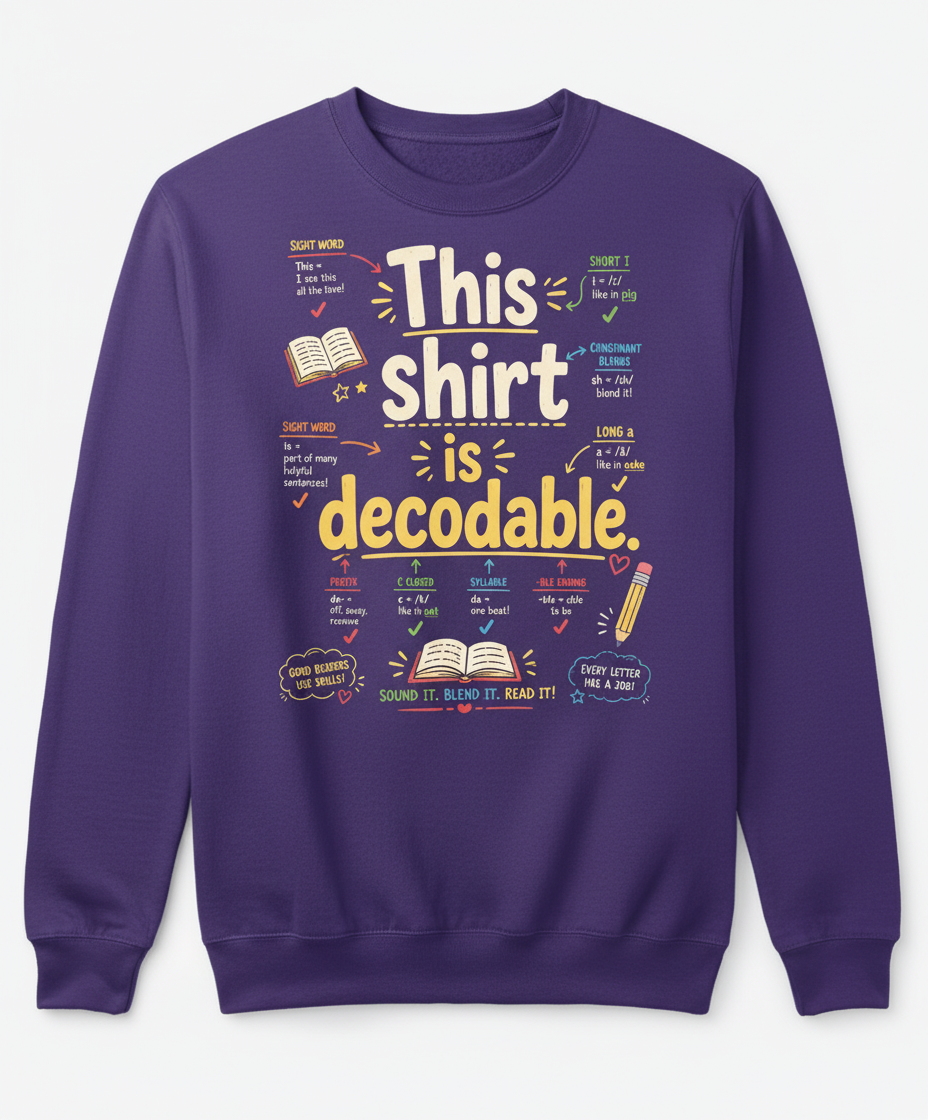 This Shirt Is Decodable Phonics Teacher Sweatshirt - Purple