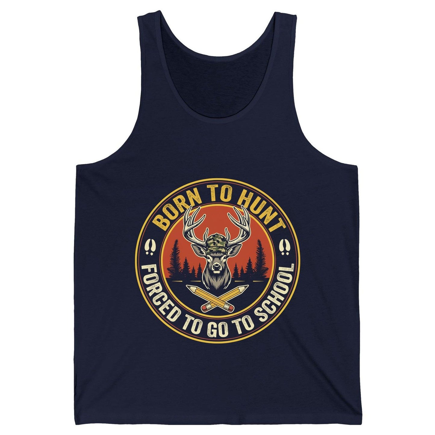 Born to Hunt Forced to Go to School hunting Tank Top Navy product mockup