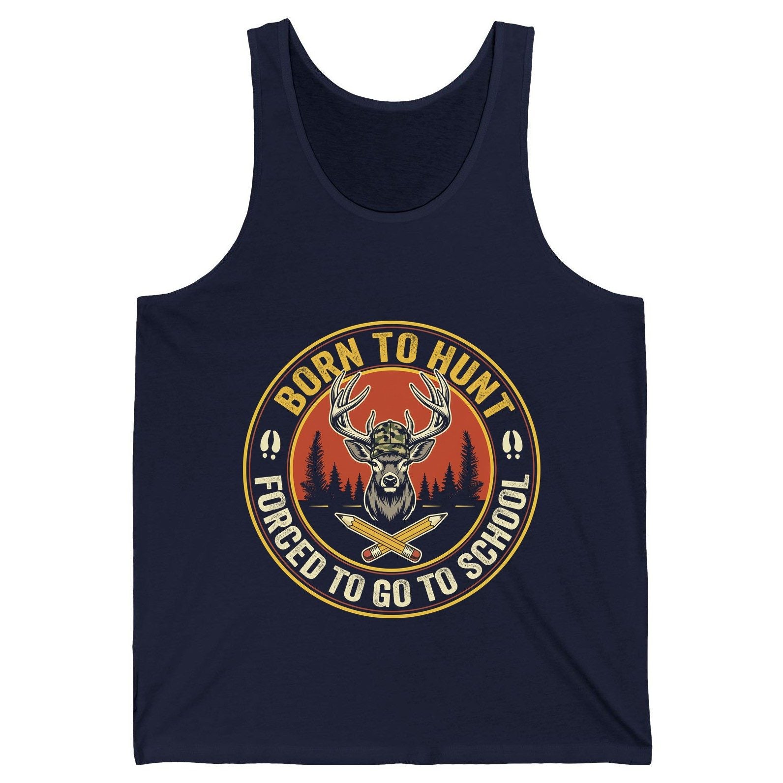 Born to Hunt Forced to Go to School hunting Tank Top Navy product mockup