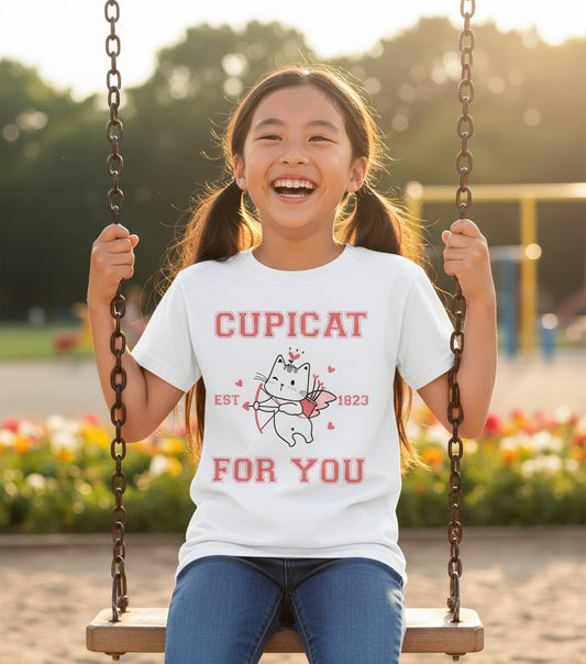 Cupicat Est 1823 for You cupid cat Youth T-Shirt White lifestyle mockup