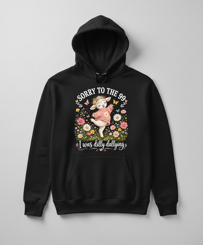Cute Dilly Dallying Lamb "Sorry To The 99" Funny Design Hoodie - Black