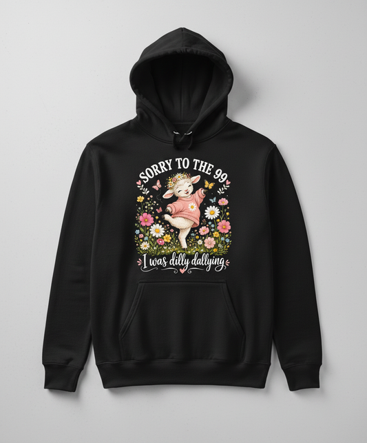 Cute Dilly Dallying Lamb "Sorry To The 99" Funny Design Hoodie - Black
