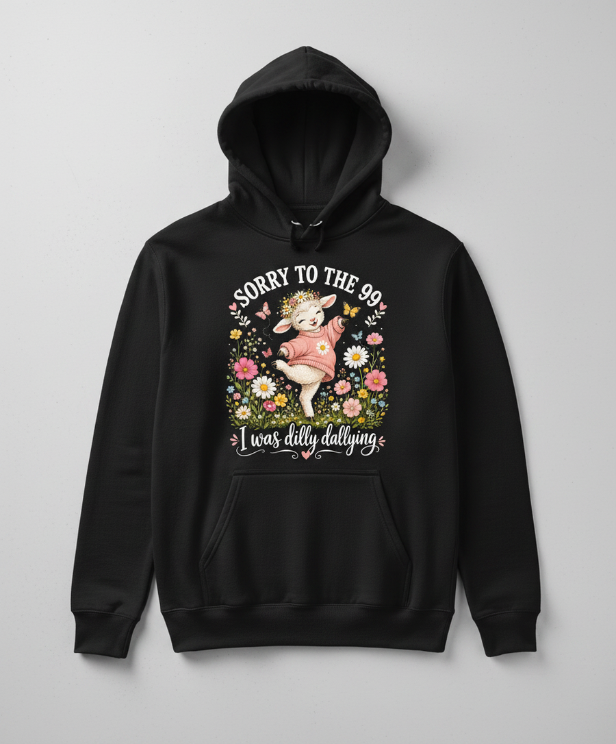 Cute Dilly Dallying Lamb "Sorry To The 99" Funny Design Hoodie - Black