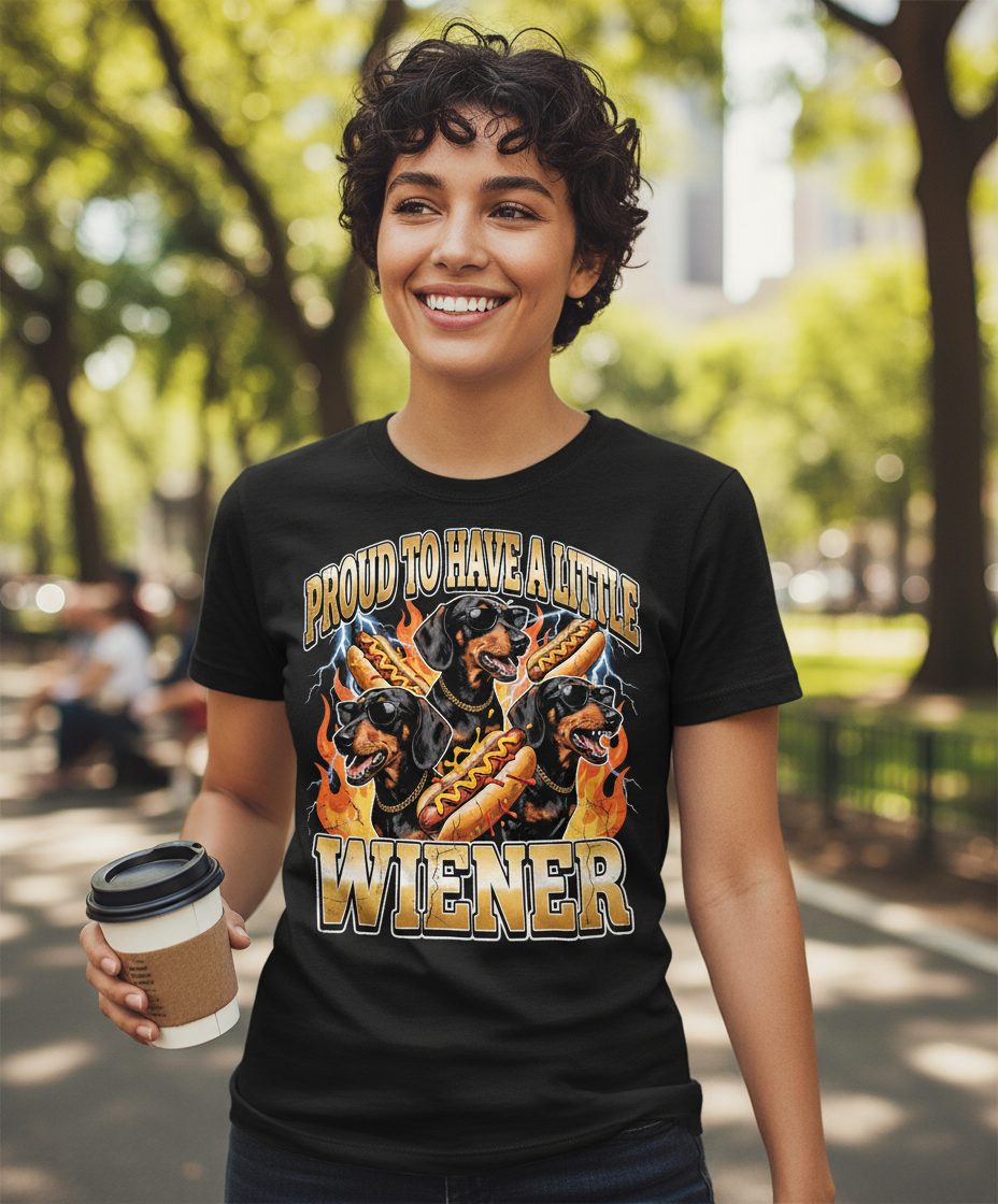 Proud to Have a Little Wiener dachshund T-Shirt Black lifestyle mockup