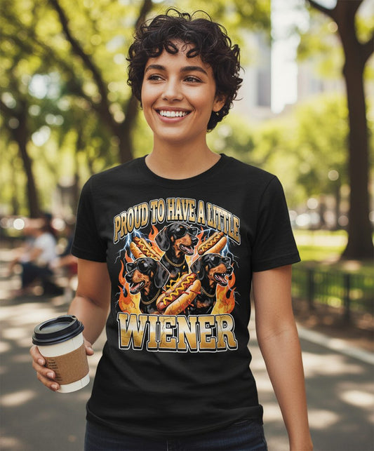 Proud to Have a Little Wiener dachshund T-Shirt Black lifestyle mockup