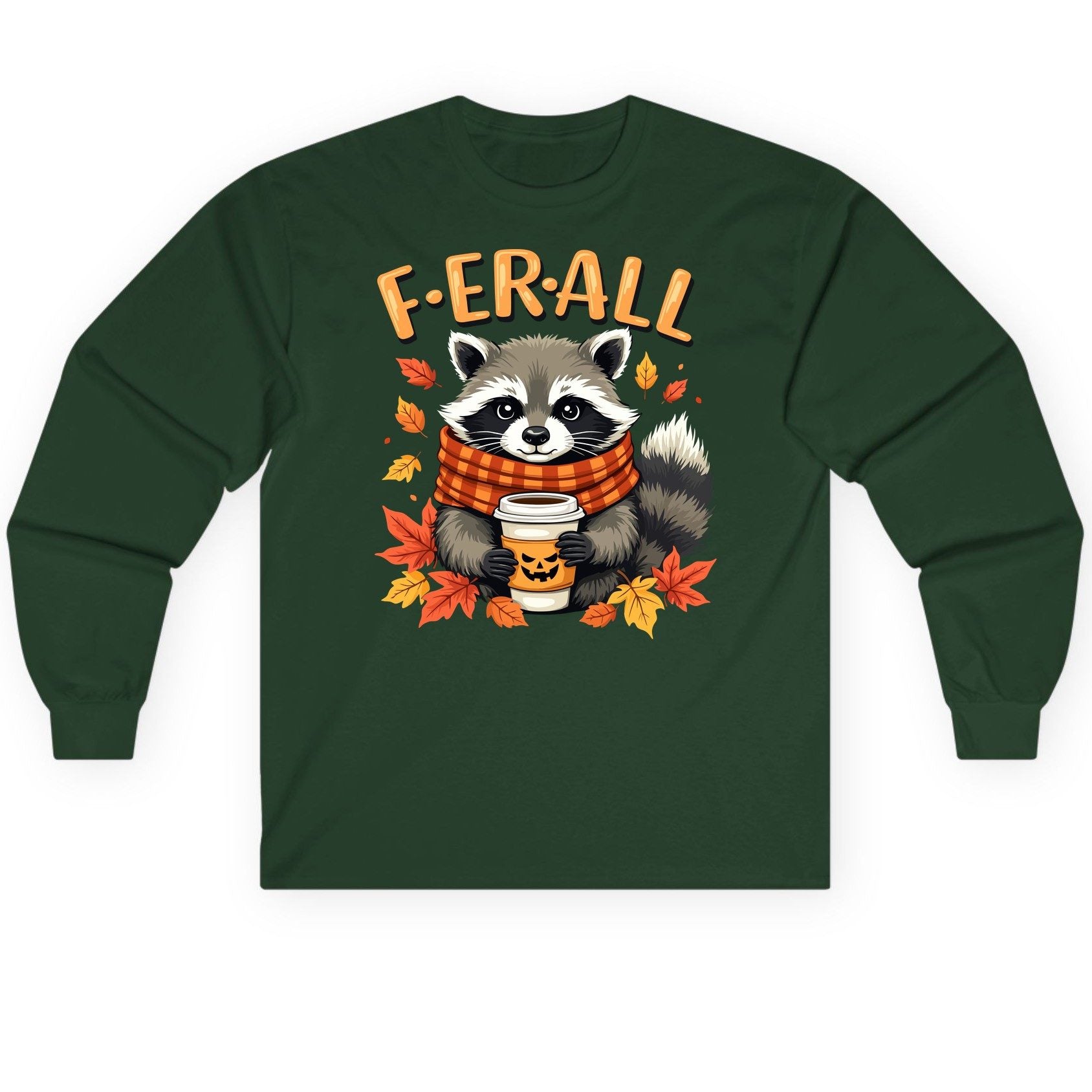 F ER All raccoon Long Sleeve Tee Forest Green product mockup