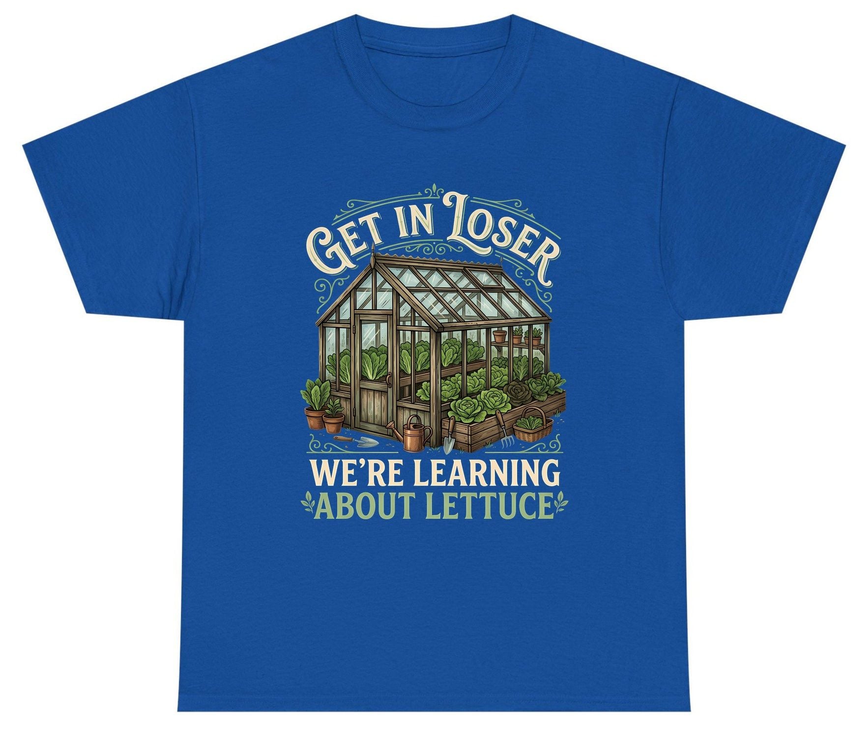 GET IN LOSER WE'RE Learning ABOUT Lettuce Youth T-Shirt - product mockup - Royal