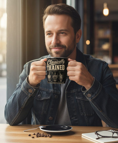 Classically Trained Retro Manual Transmission Black Mug - lifestyle model mockup - Black