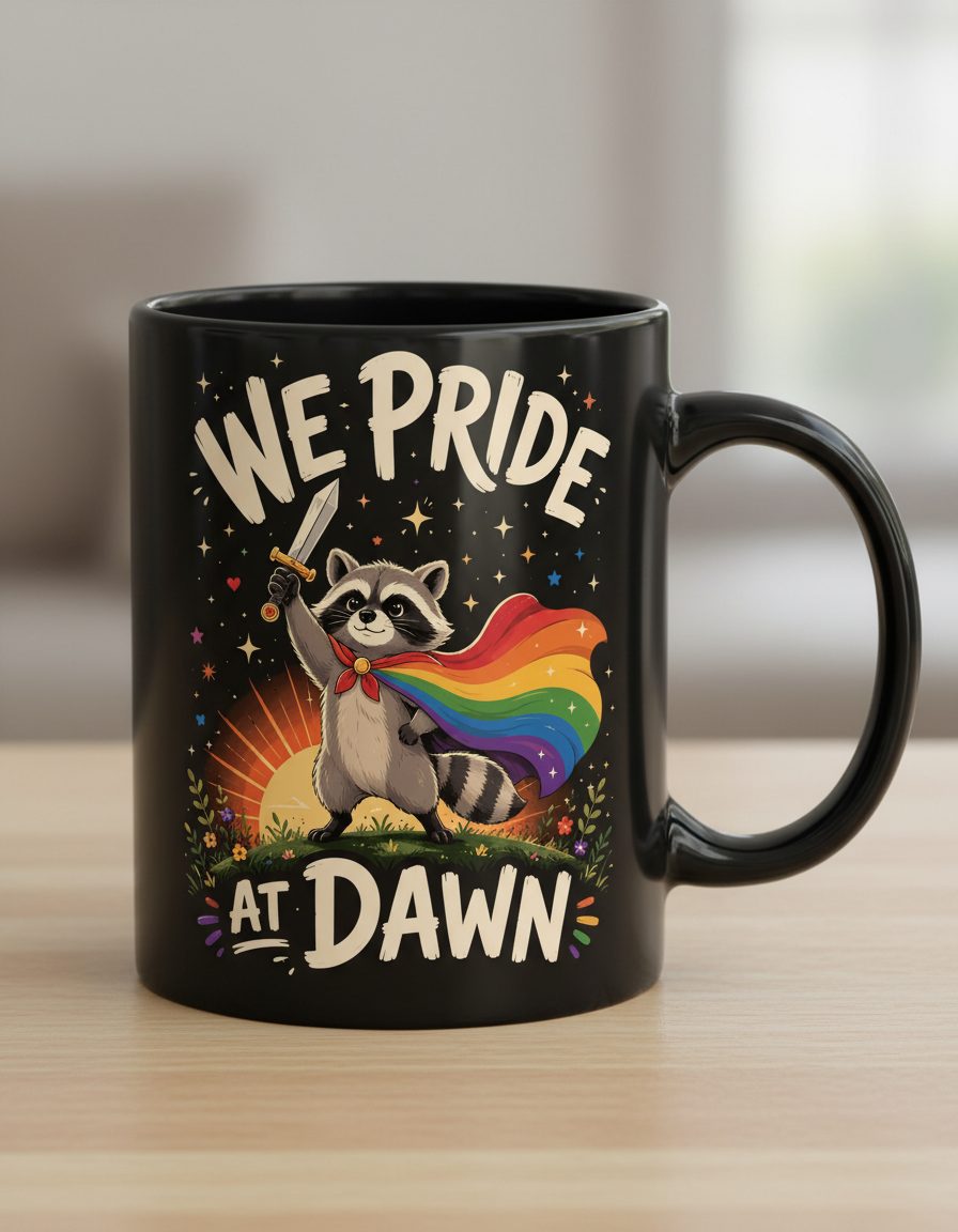 We Pride at Dawn Lgbtq Raccoon Black Mug - product mockup - Black