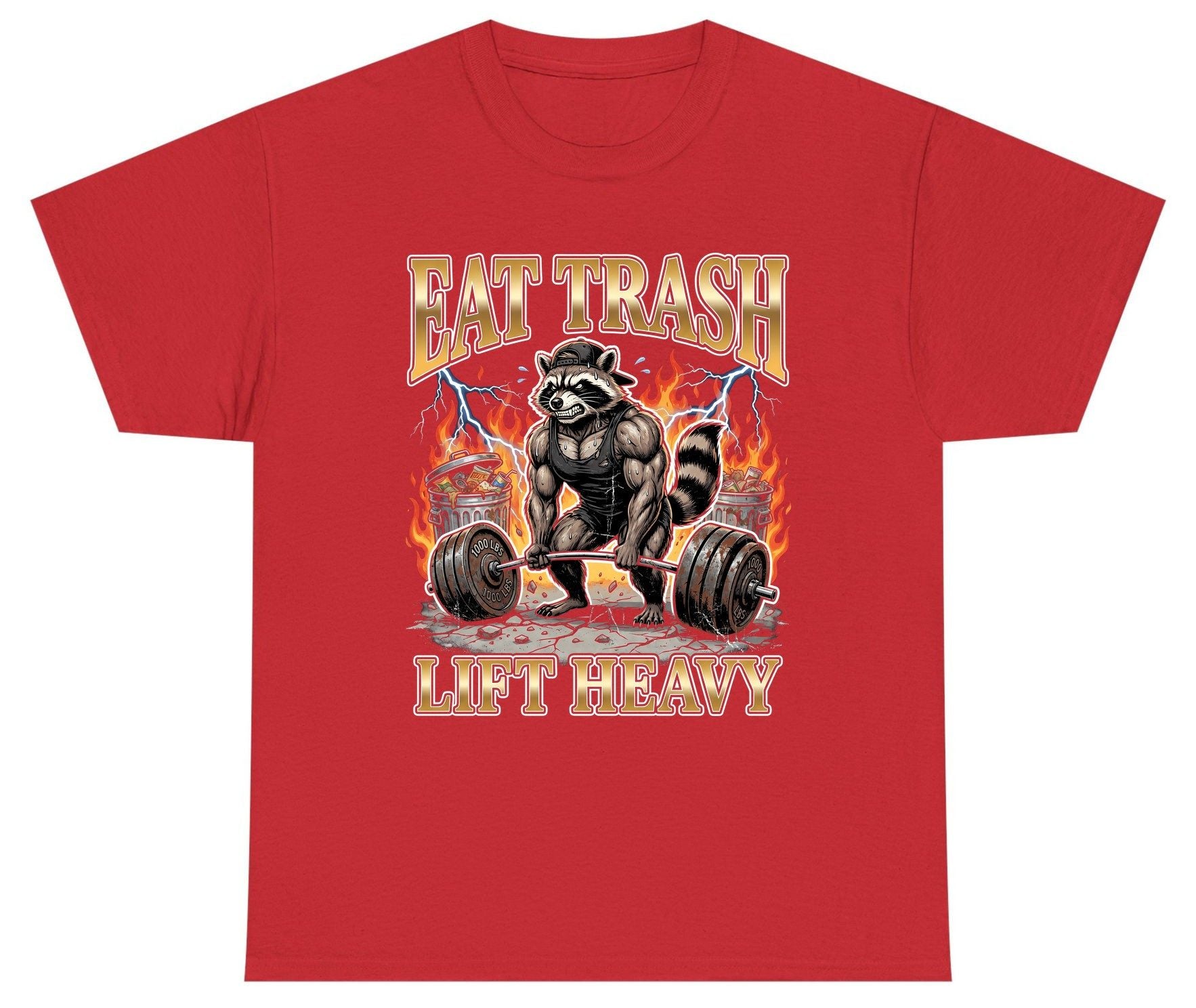 Eat Trash Lift Heavy weightlifting raccoon Youth T-Shirt Red product mockup