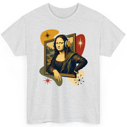 Retro Mona Lisa with Headphones Funny Art Lovers T-Shirt - product mockup - Ash