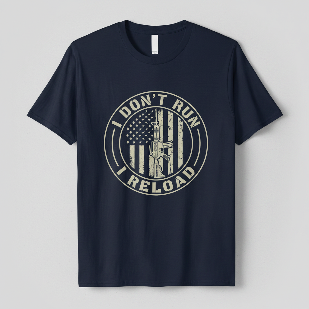 I Don't Run I Reload Patriotic Gun Rights Design T-Shirt - Navy