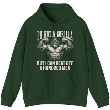 I'm Not a Gorilla but I Can Beat Off a Hundred Men gorilla Hoodie Forest Green product mockup