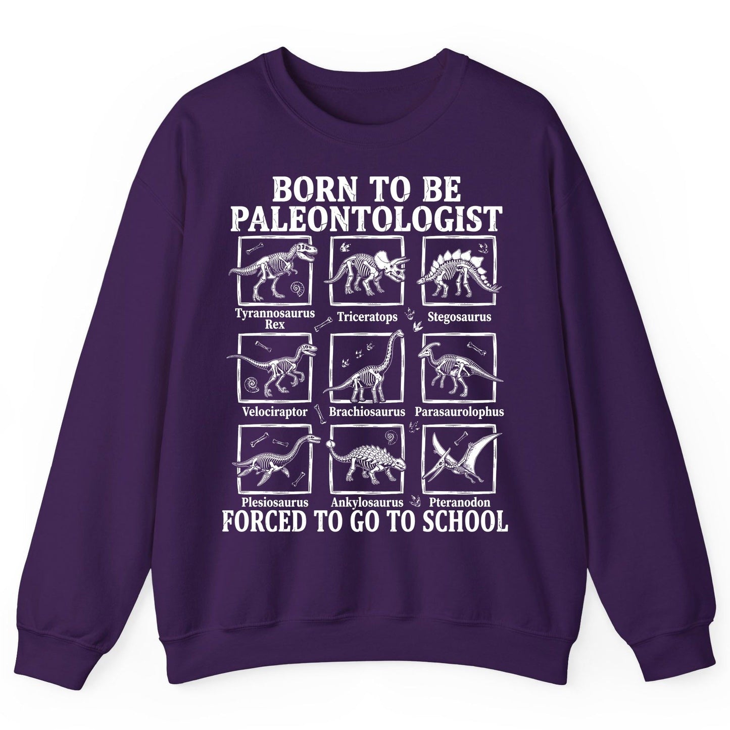 Born to Be Paleontologist Forced to Go to School dinosaurs Sweatshirt Purple product mockup