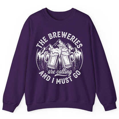 THE Breweries Are Calling AND I MUST GO Funny Craft Beer Sweatshirt - product mockup - Purple