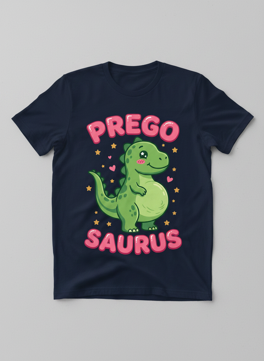 Cute Pregnant Dinosaur Prego Saurus T-Shirt - Navy