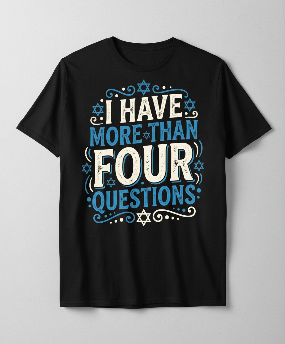 I Have More Than Four Questions Passover Seder Design T-Shirt - Black