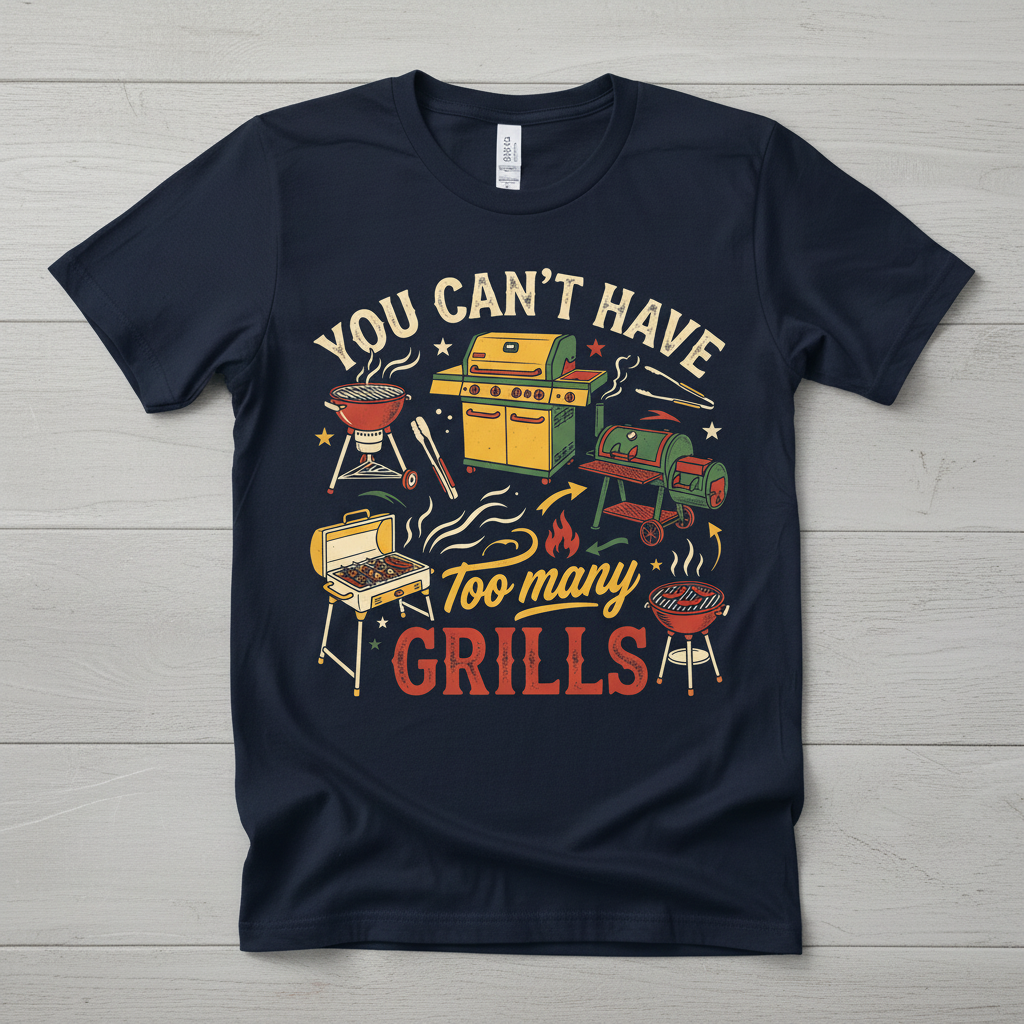 You Can't Have Too Many Grills BBQ Design T-Shirt - Navy