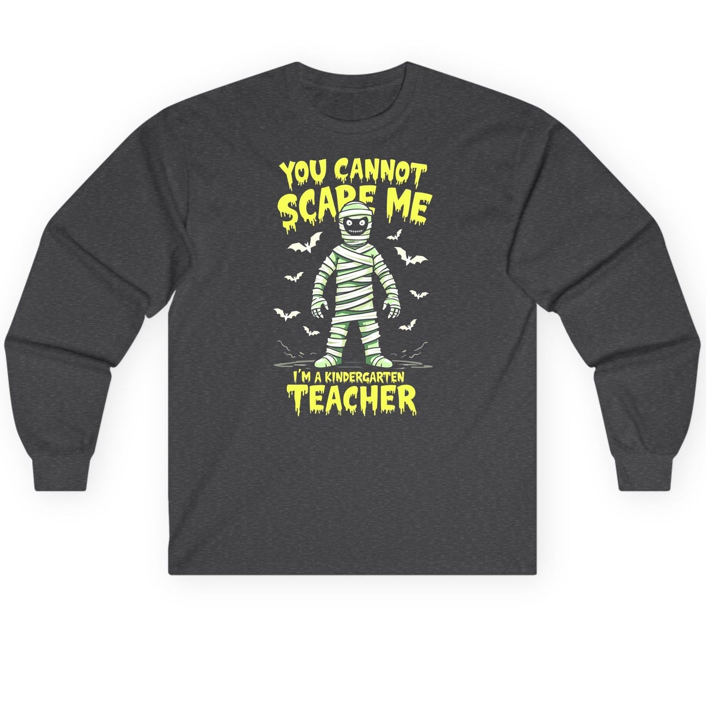 You Cannot Scare Me I'm a Kindergarten Teacher kindergarten teacher Long Sleeve Tee Dark Heather product mockup