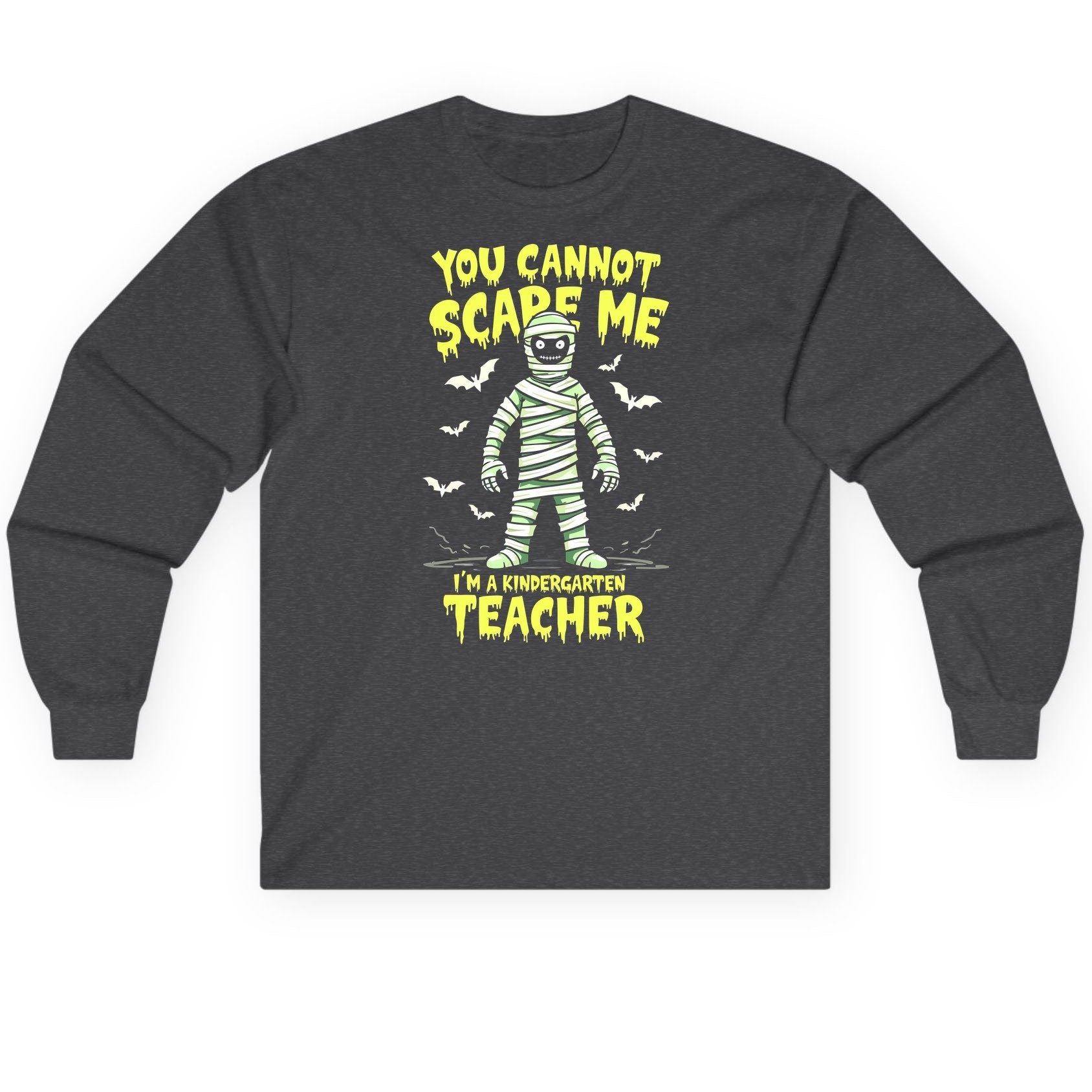 You Cannot Scare Me I'm a Kindergarten Teacher kindergarten teacher Long Sleeve Tee Dark Heather product mockup