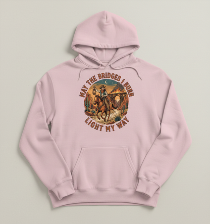 May The Bridges I Burn Light My Way Western Cowboy Design Hoodie - Light Pink
