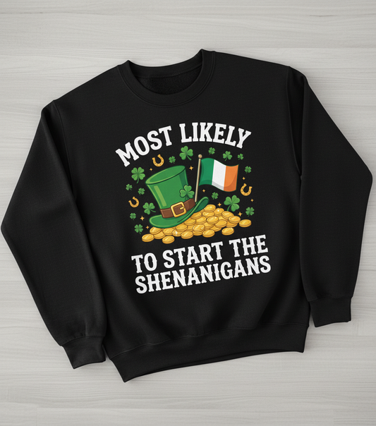 Funny St. Patrick's Day Shenanigans Leprechaun Hat Design Sweatshirt - Black