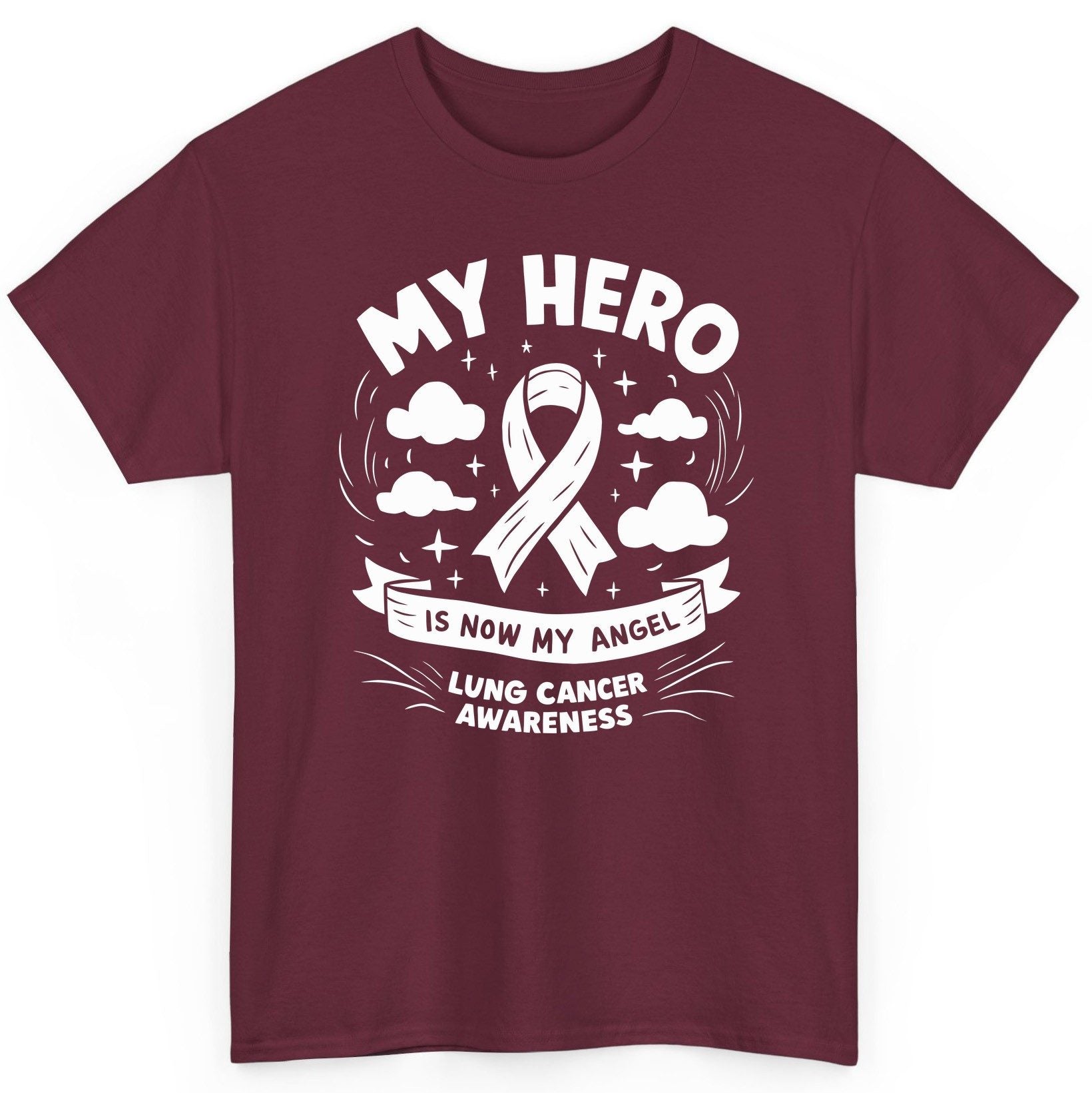 My Hero Is Now My Angel Lung Cancer Awareness lung cancer awareness T-Shirt Maroon product mockup