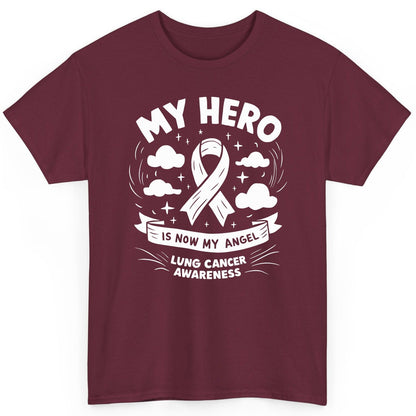 My Hero Is Now My Angel Lung Cancer Awareness lung cancer awareness T-Shirt Maroon product mockup