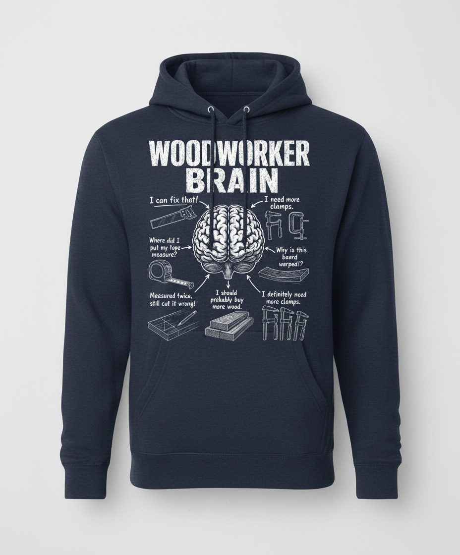 Woodworker Brain Funny Woodworking Hoodie - product mockup - Navy