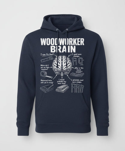 Woodworker Brain Funny Woodworking Hoodie - product mockup - Navy