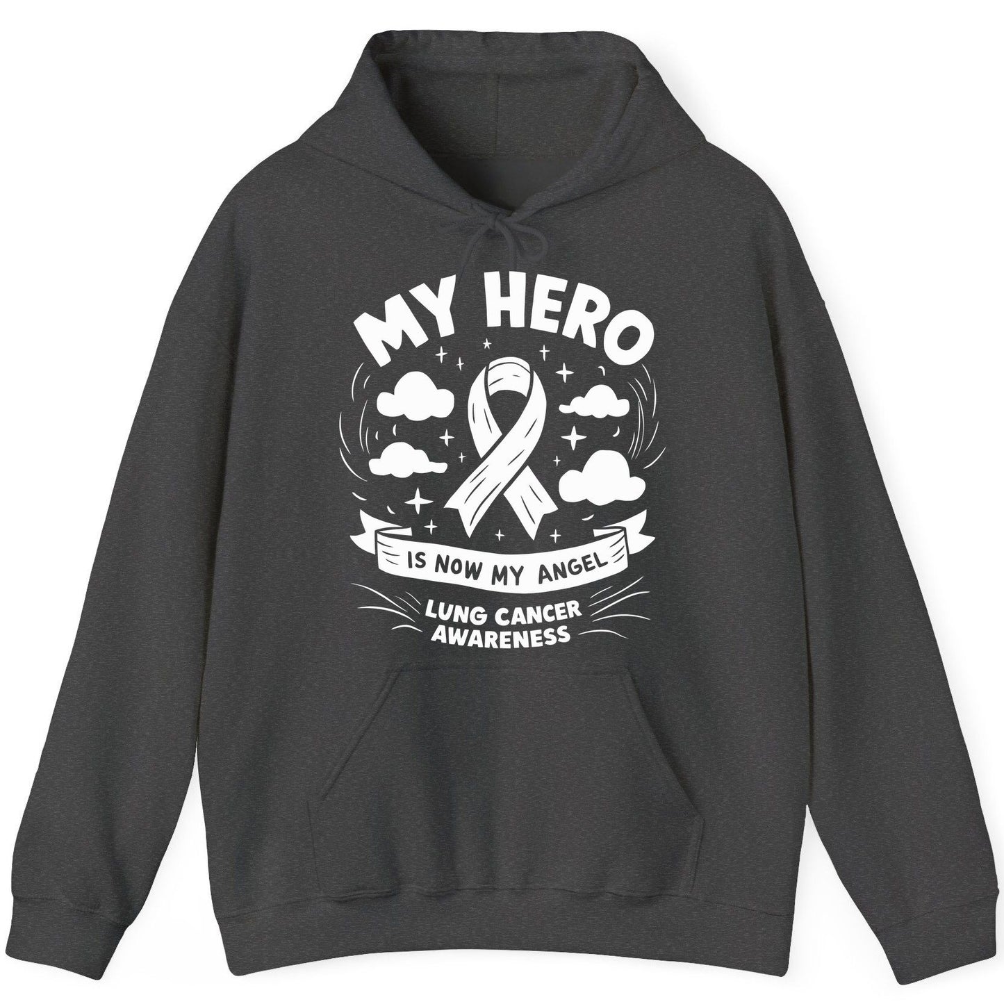 My Hero Is Now My Angel Lung Cancer Awareness lung cancer awareness Hoodie Dark Heather product mockup